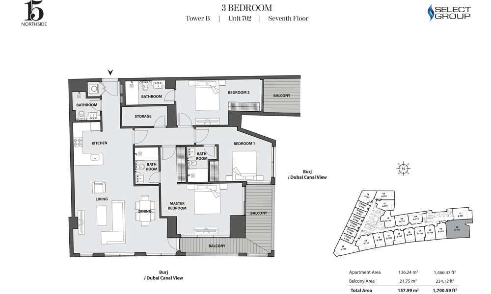 Tower B, 3 Bedroom, Unit 702, Seventh Floor